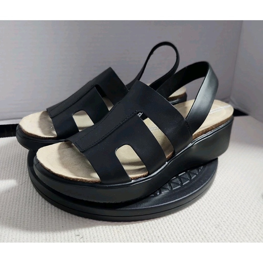New Ecco Ladies Wedge Corksphere‎ Oasis Leather Comfort Sandals Black 7.5/38